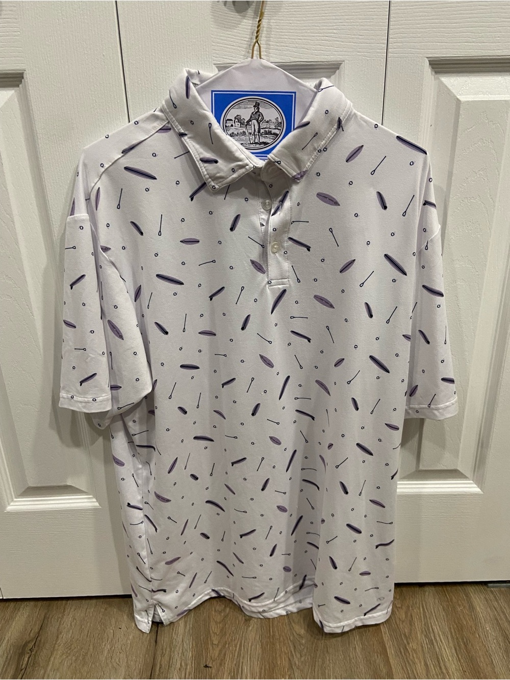 Anderson Ord Golf Polo Mens Large White W/Purple Surfboard Print - Stonewater CC